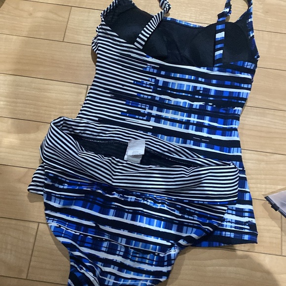 Gideon Oberson bikini tankini swimsuit maillot black white blue 2-piece 8 gottex - Picture 3 of 4